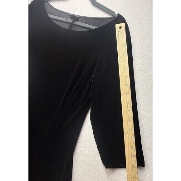 Eileen Fisher Dress Women's Sz S Black Velvet Midi 3/4 Sleeve Silk Blend A-Line - Picture 8 of 8